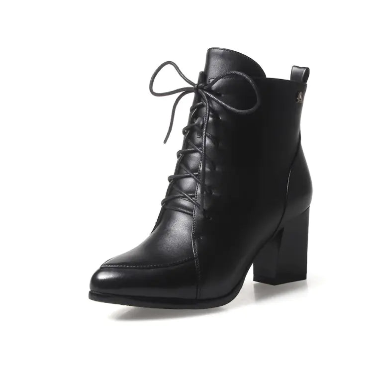 European Women's Pointed Toe Ankle Boots with Heels