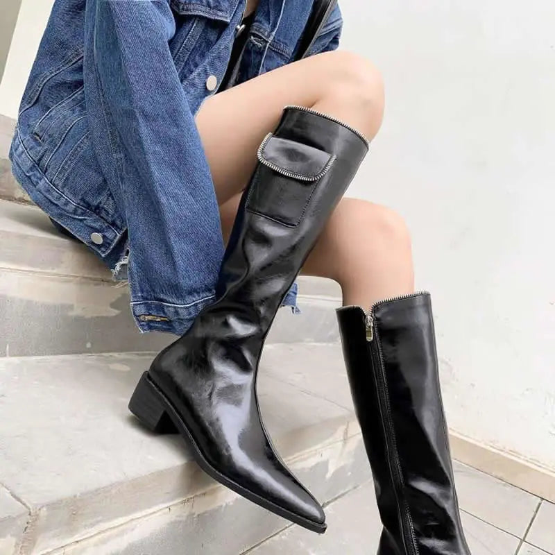 Pointed Retro Mid-Heel Thick-Heeled Boots for Trendsetters