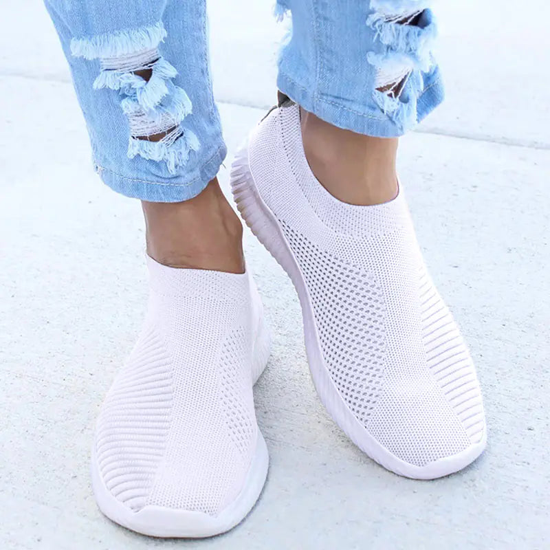 Fashionable Knitted White Sneakers for Women