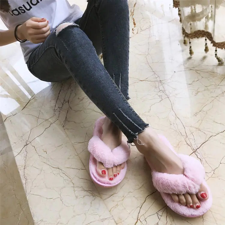 Winter Indoor Cotton Slippers for Women with Thick Sole