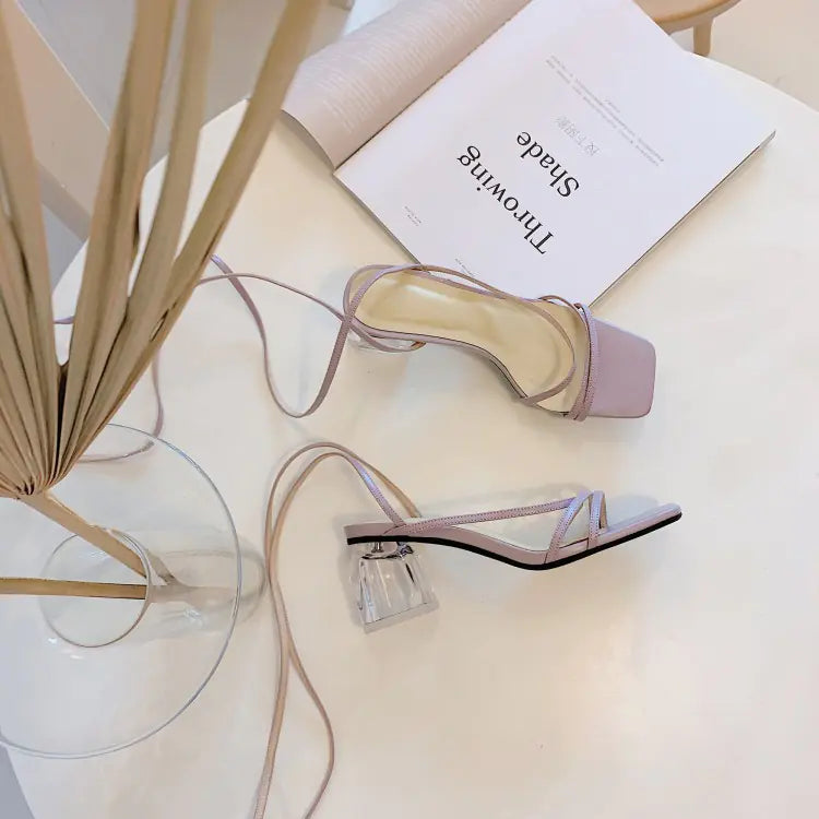 Fashion Full Leather Sandals with Crystal Heels