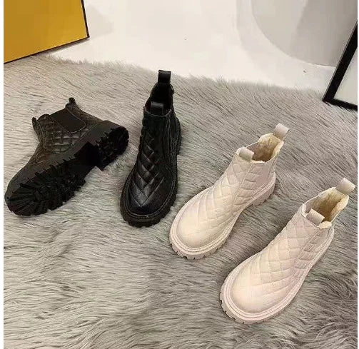 Casual Thick Heel Color Matching Velvet Boots