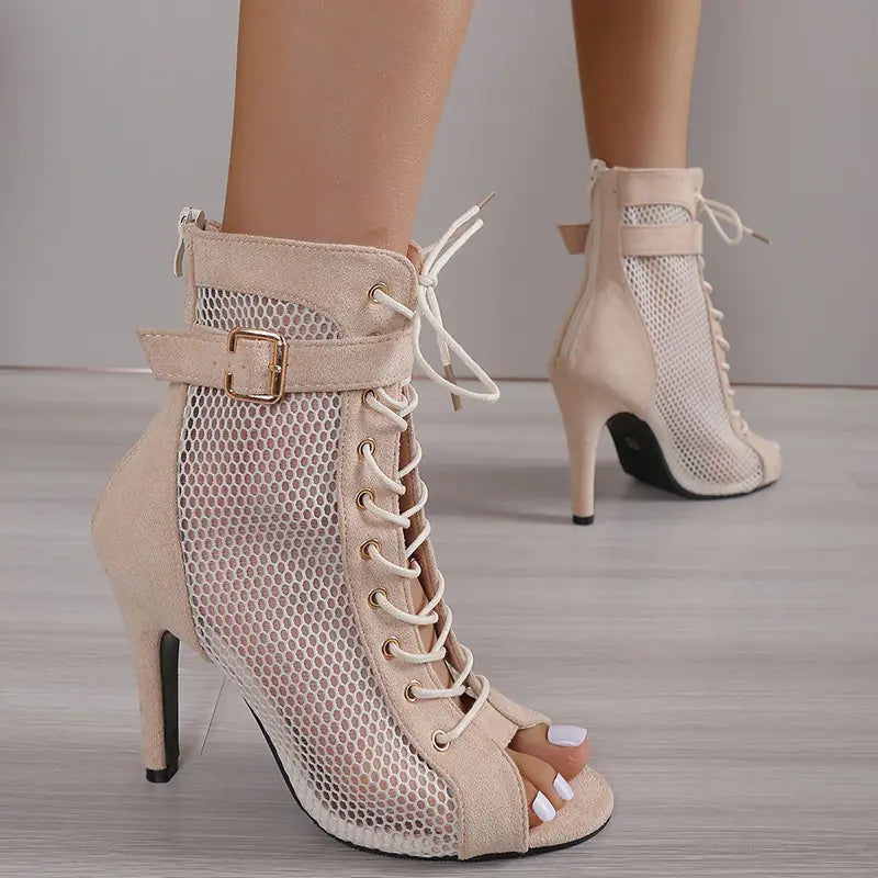 2022 Autumn New Mesh Peep-Toe Dance Heels for Women