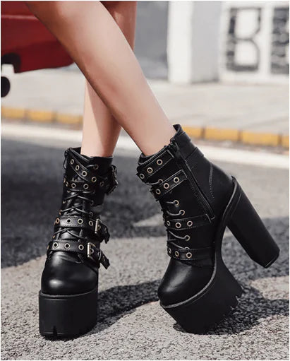 High Heel Ankle Boots with Studs for Women