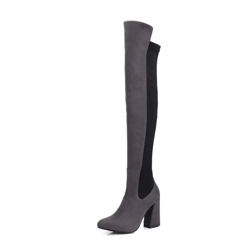 Chunky Heeled Over-the-Knee Suede Boots