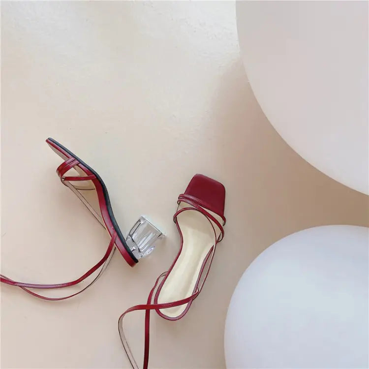 Fashion Full Leather Sandals with Crystal Heels