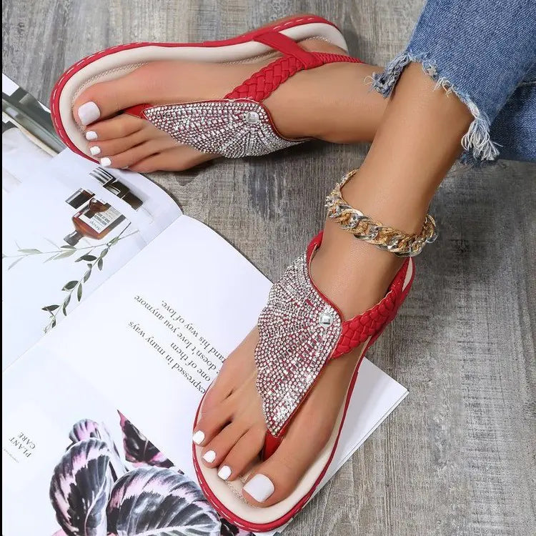 Women's Woven Wedge Sandals with Rhinestones for Summer