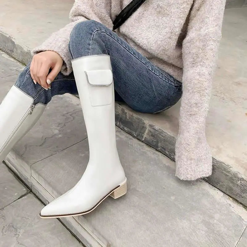 Pointed Retro Mid-Heel Thick-Heeled Boots for Trendsetters