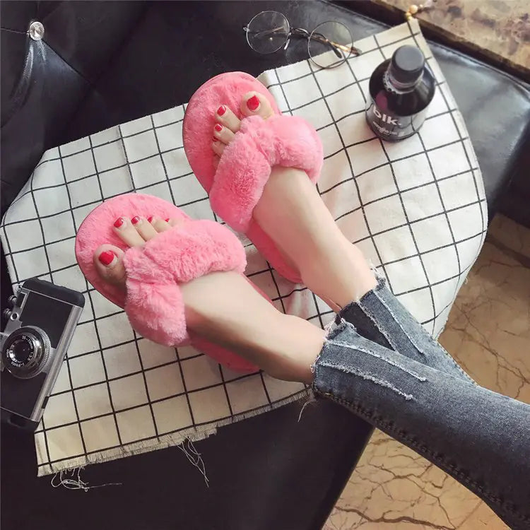 Winter Indoor Cotton Slippers for Women with Thick Sole