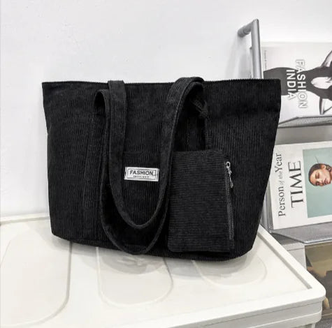 Corduroy Shoulder Bag with Mini Purse