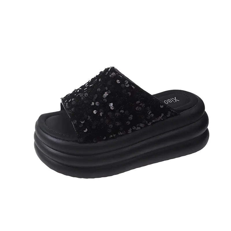 Fashionable Summer Chunky Sequin Slide Sandals for Women