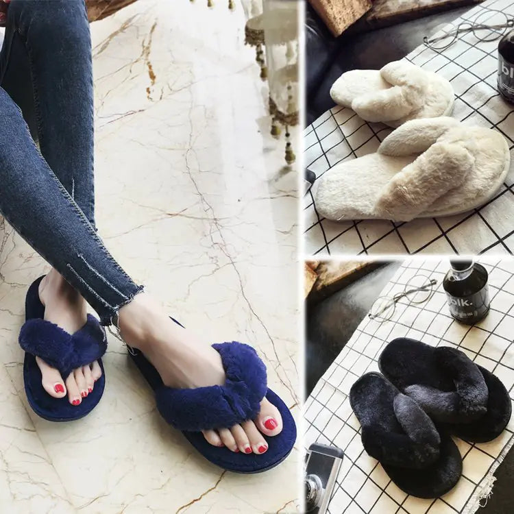 Winter Indoor Cotton Slippers for Women with Thick Sole