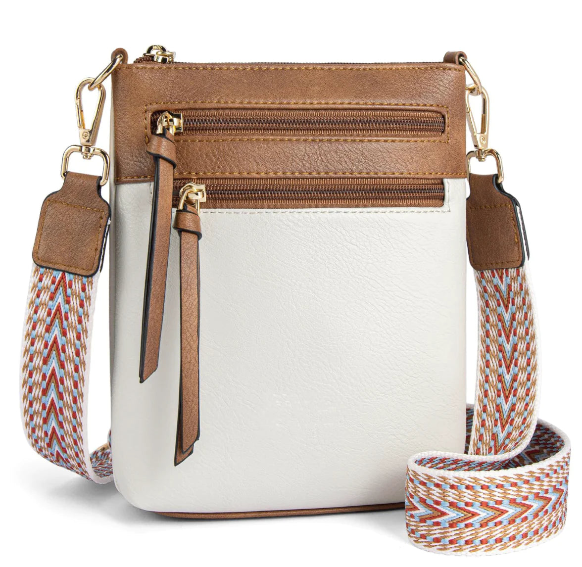 Multi-Zipper Vertical Shoulder Bag