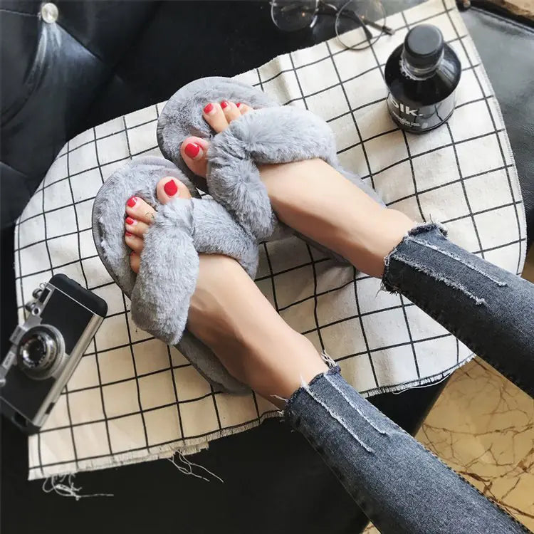 Winter Indoor Cotton Slippers for Women with Thick Sole