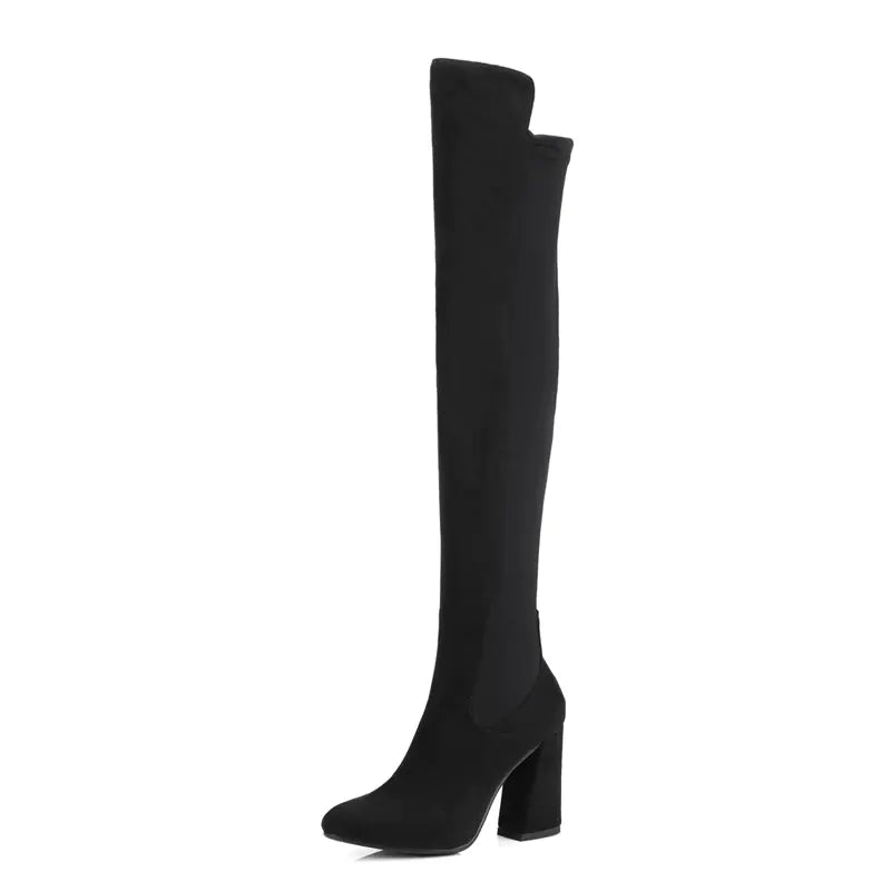 Chunky Heeled Over-the-Knee Suede Boots