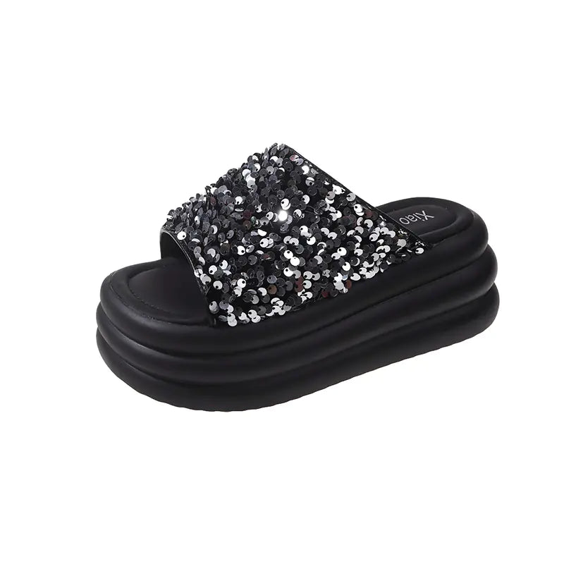 Fashionable Summer Chunky Sequin Slide Sandals for Women